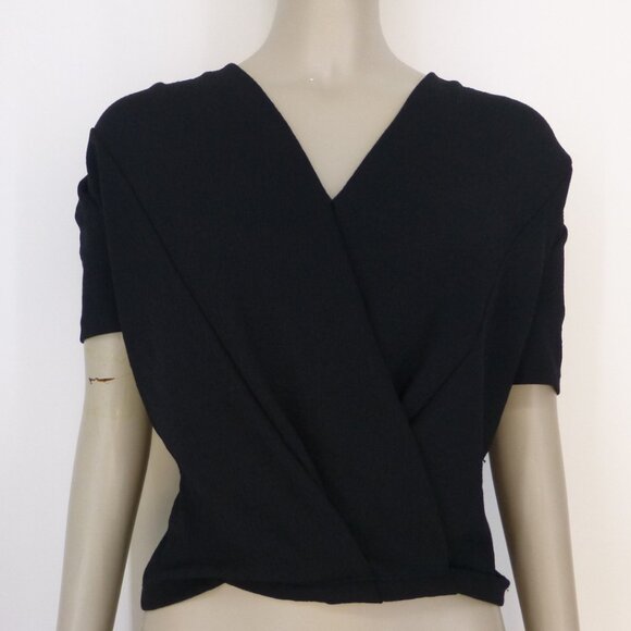 Zara Trafaluc Deep V-Neck, Faux Wrap Black Top - Picture 2 of 8